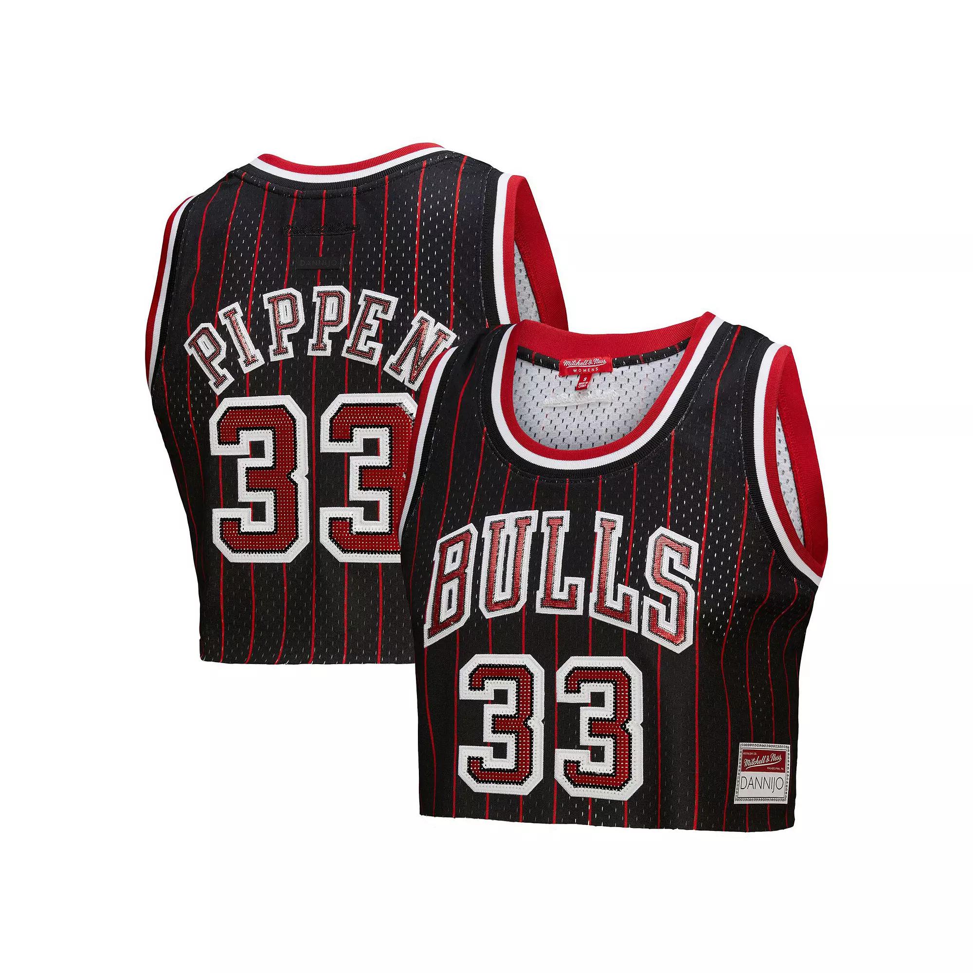 Women's Mitchell & Ness x DANNIJO Scottie Pippen Black Chicago Bulls Fashion Cropped Basketball Jersey, Size: Large Product Image