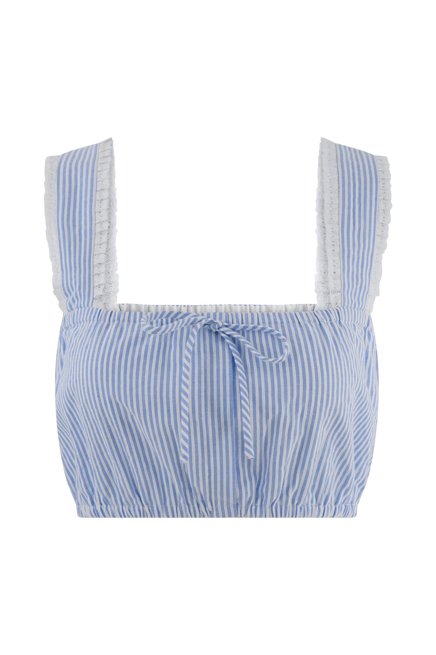 Gretel Sleeveless Crop Top - Blue Pinstripe Product Image