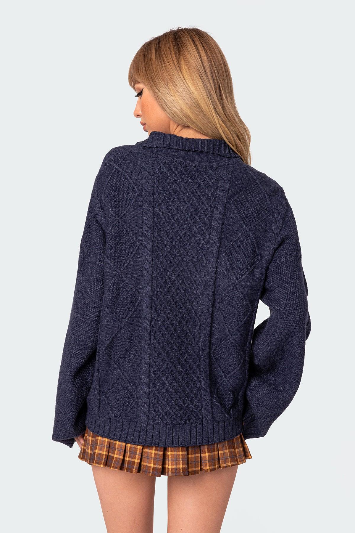 Oversized Quarter Zip Cable Knit Sweater Product Image