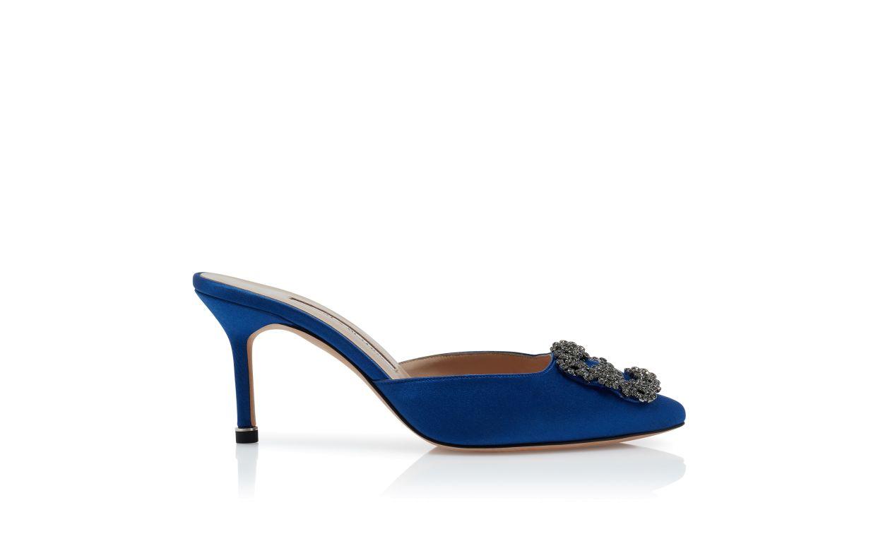 HANGISIMU Blue Satin Jewel Buckle Mules Product Image