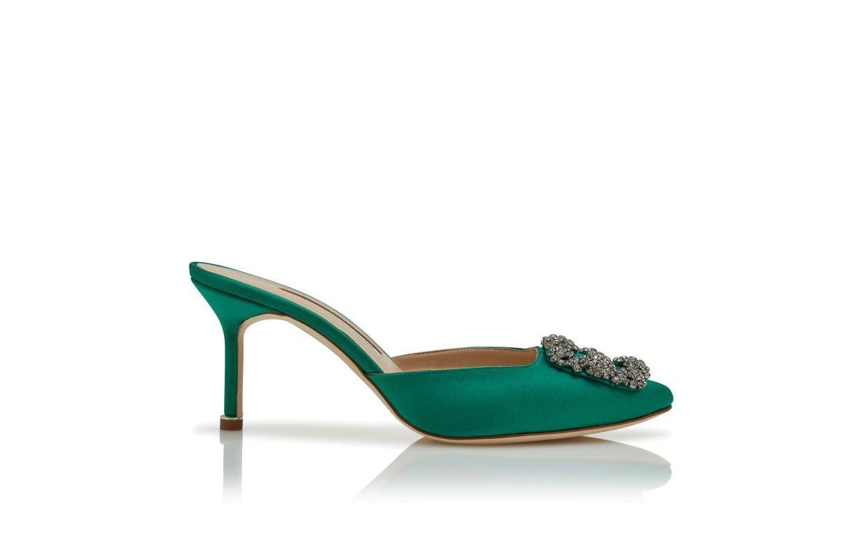 HANGISIMU Green Satin Jewel Buckle Mules Product Image