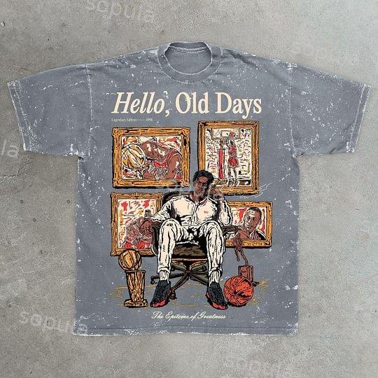 Retro Fashion Old Times Graphic Acid Washed Short Sleeve T-Shirt Product Image