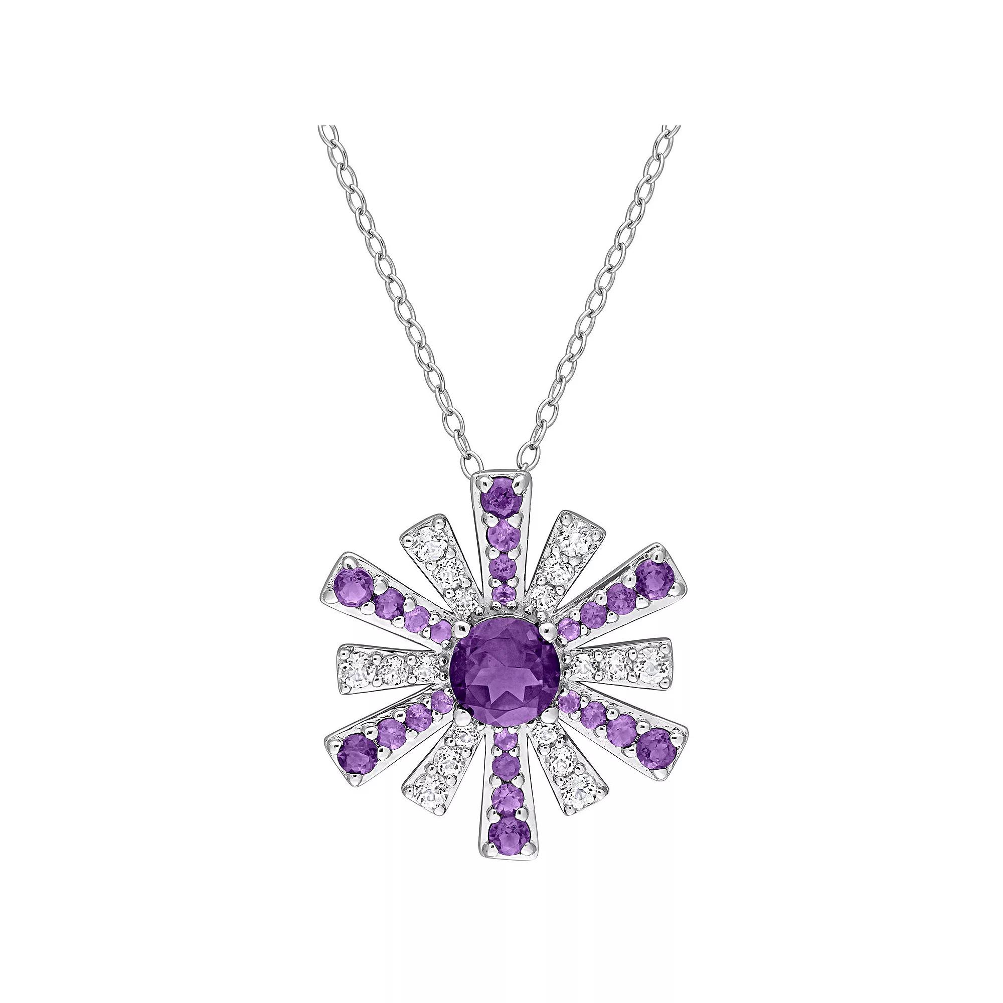 Stella Grace African Amethyst & White Topaz Starburst Pendant Necklace, Women's, Size: 18", Sterling Product Image
