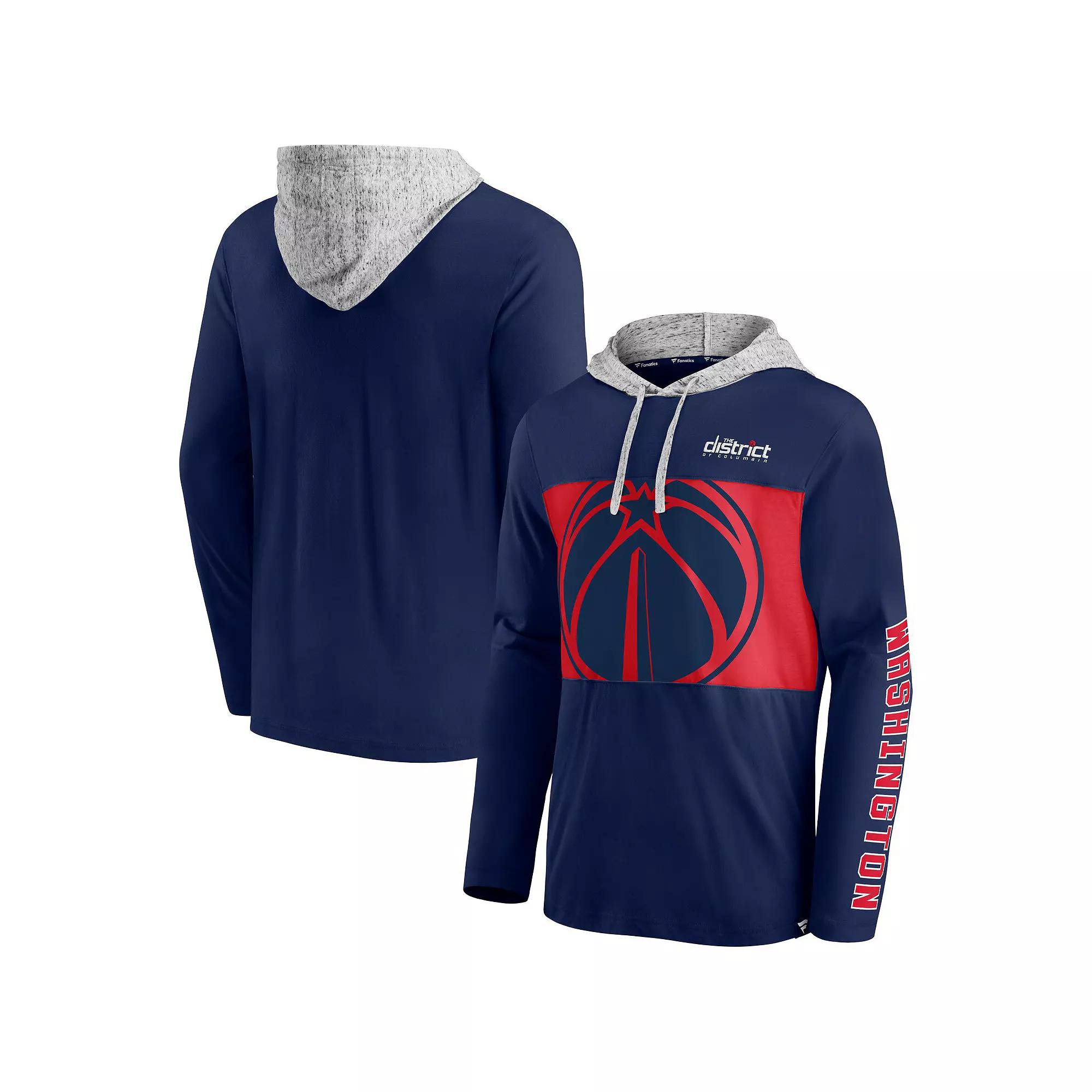 Men's Fanatics Navy/Heathered Gray Washington Wizards Block Party Pullover Hoodie,  Product Image