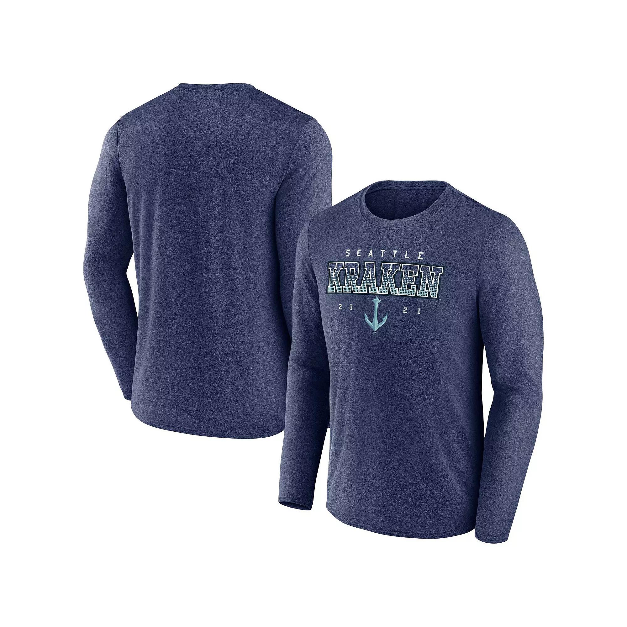 Men's Fanatics Branded Heather Deep Sea Blue Seattle Kraken Long Sleeve T-Shirt,  Product Image