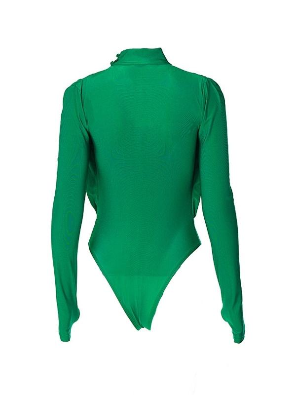 Solid Plunge Neck Splice Thumb Hole Bodysuits Product Image