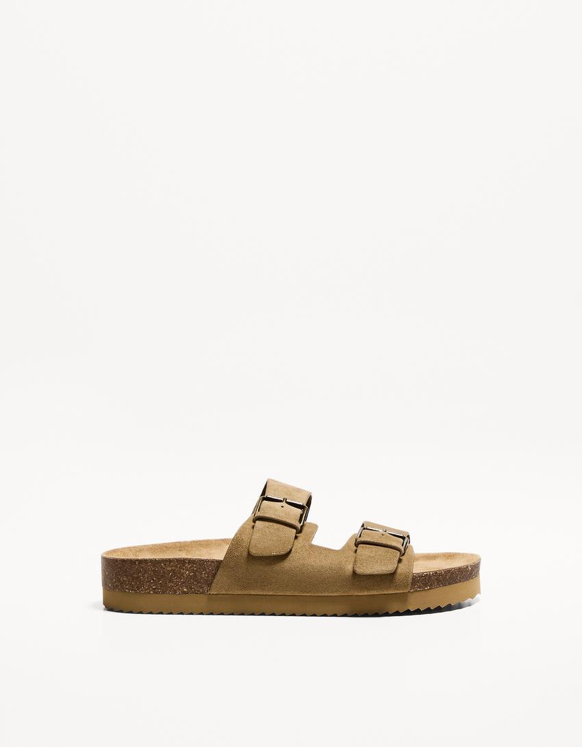 buckled flat slider sandals Product Image