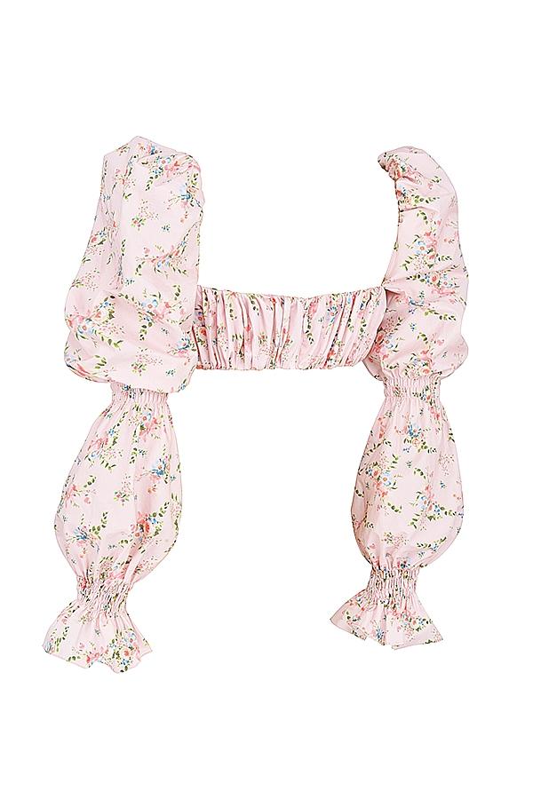 Henrietta  pink floral shirred bralette top Product Image