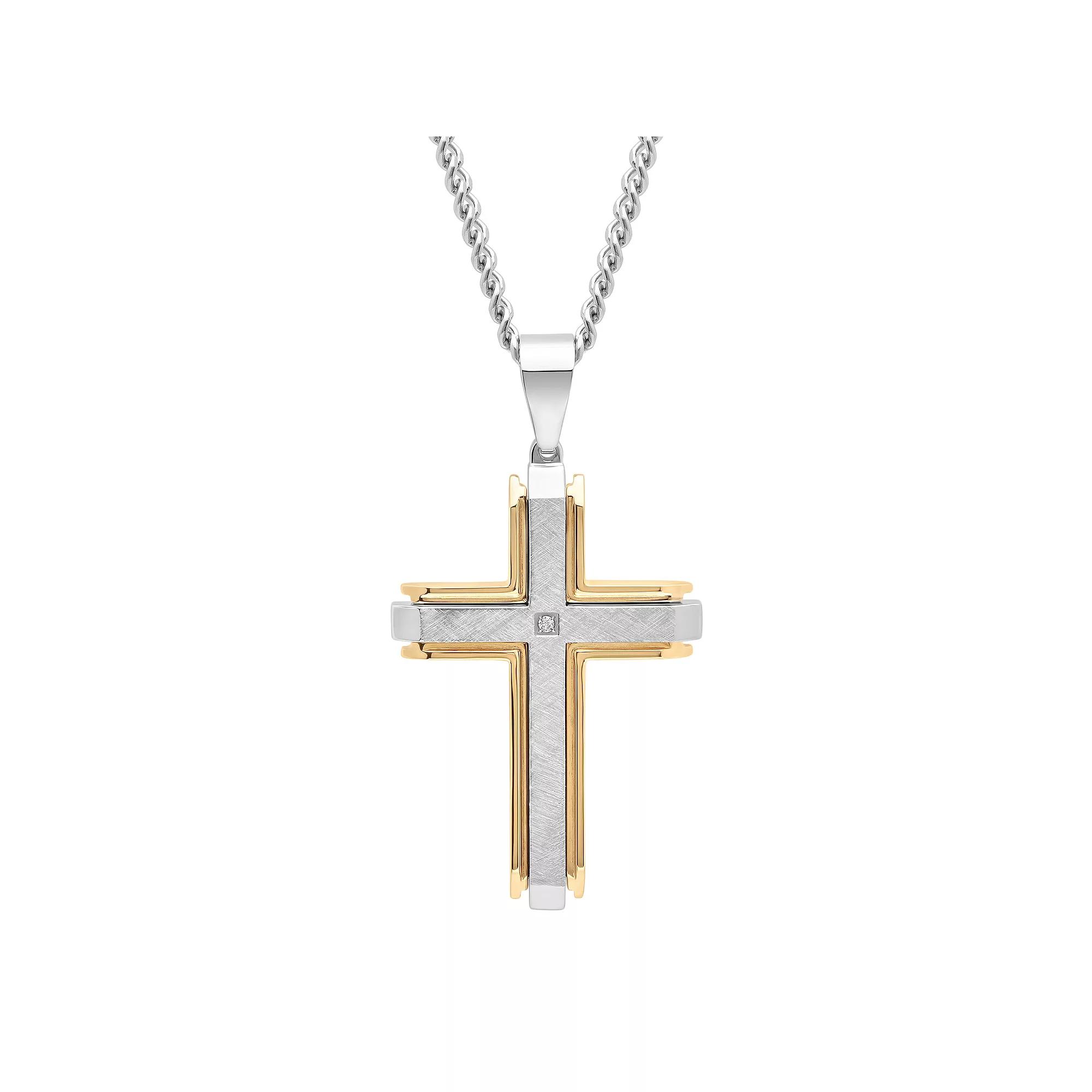 Men's Jewelry Nation Stainless Steel Diamond Accent Two-Tone Cross Pendant Necklace, Size: 24", Two Tone Product Image