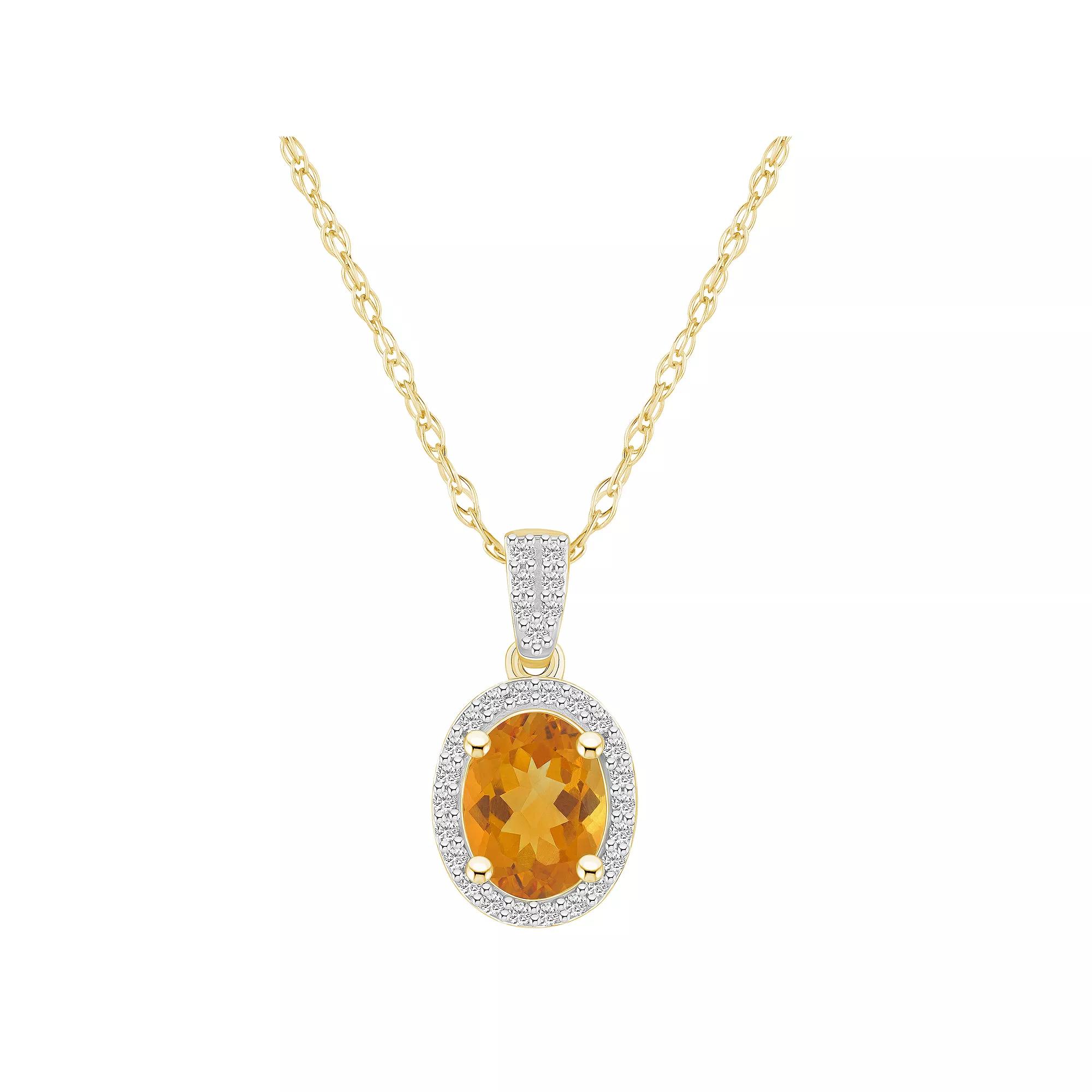 Celebration Gems 10k Gold Oval Gemstone & Lab-Created White Sapphire Halo Pendant Necklace, Women's, Size: 18", Citrine Product Image