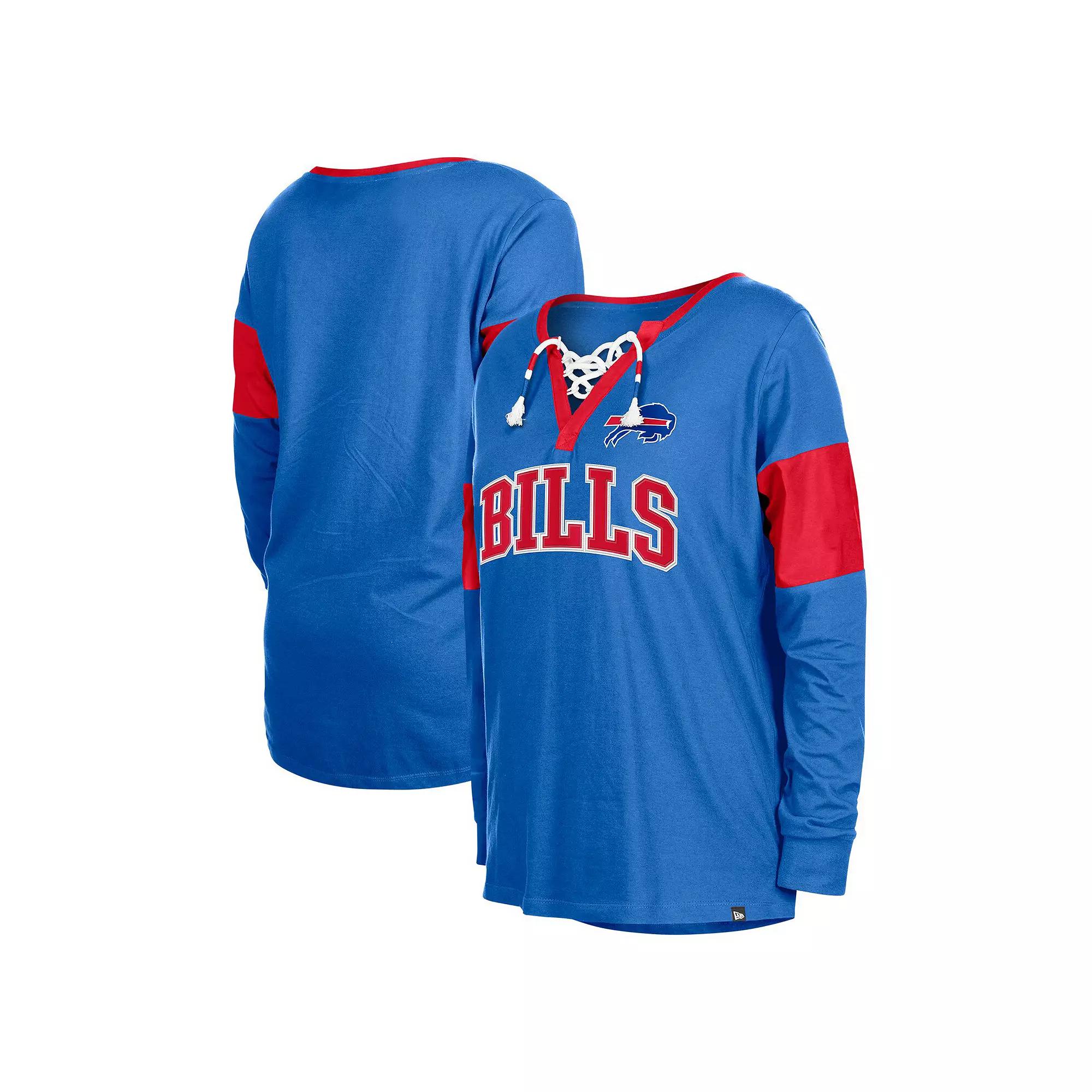 Women's New Era Royal Buffalo Bills Lace-Up Notch-Neck Long Sleeve T-Shirt, Size: 2XL, Blue Product Image