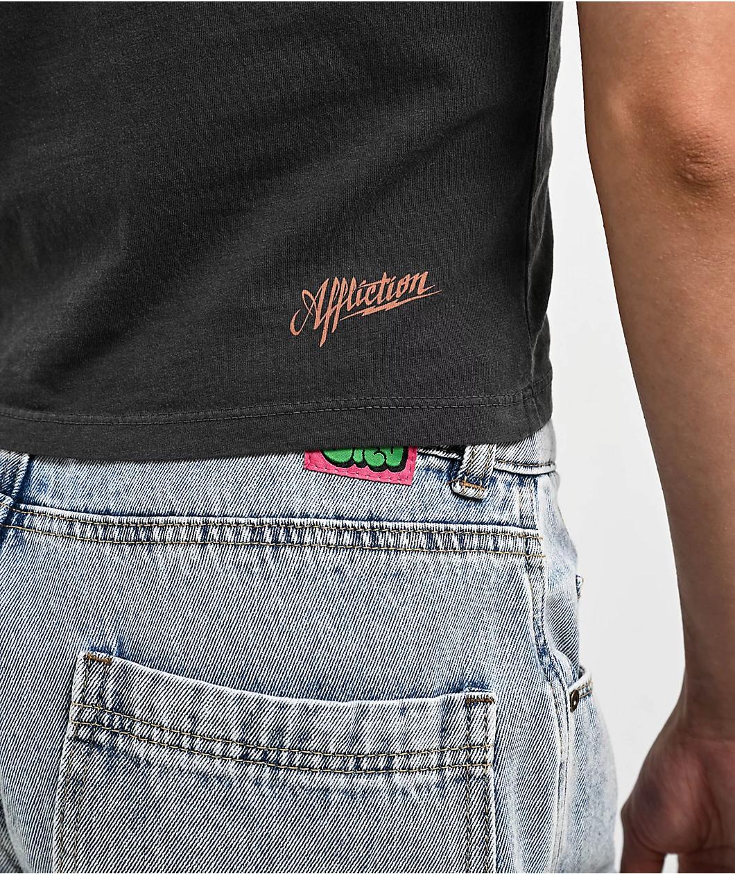 Affliction Sweet Home Black Wash Front Tie Crop T-Shirt Product Image