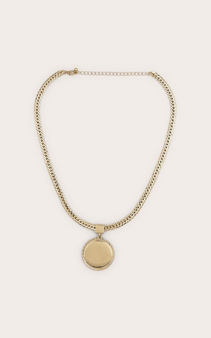Gold Skinny Chain Necklace With Circular Pendant Product Image