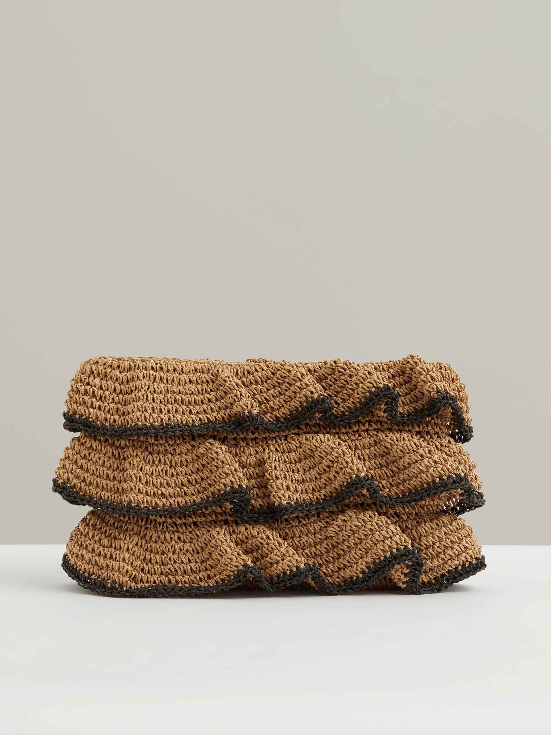 Raffia Ruffle Clutch Bag in Natural Product Image