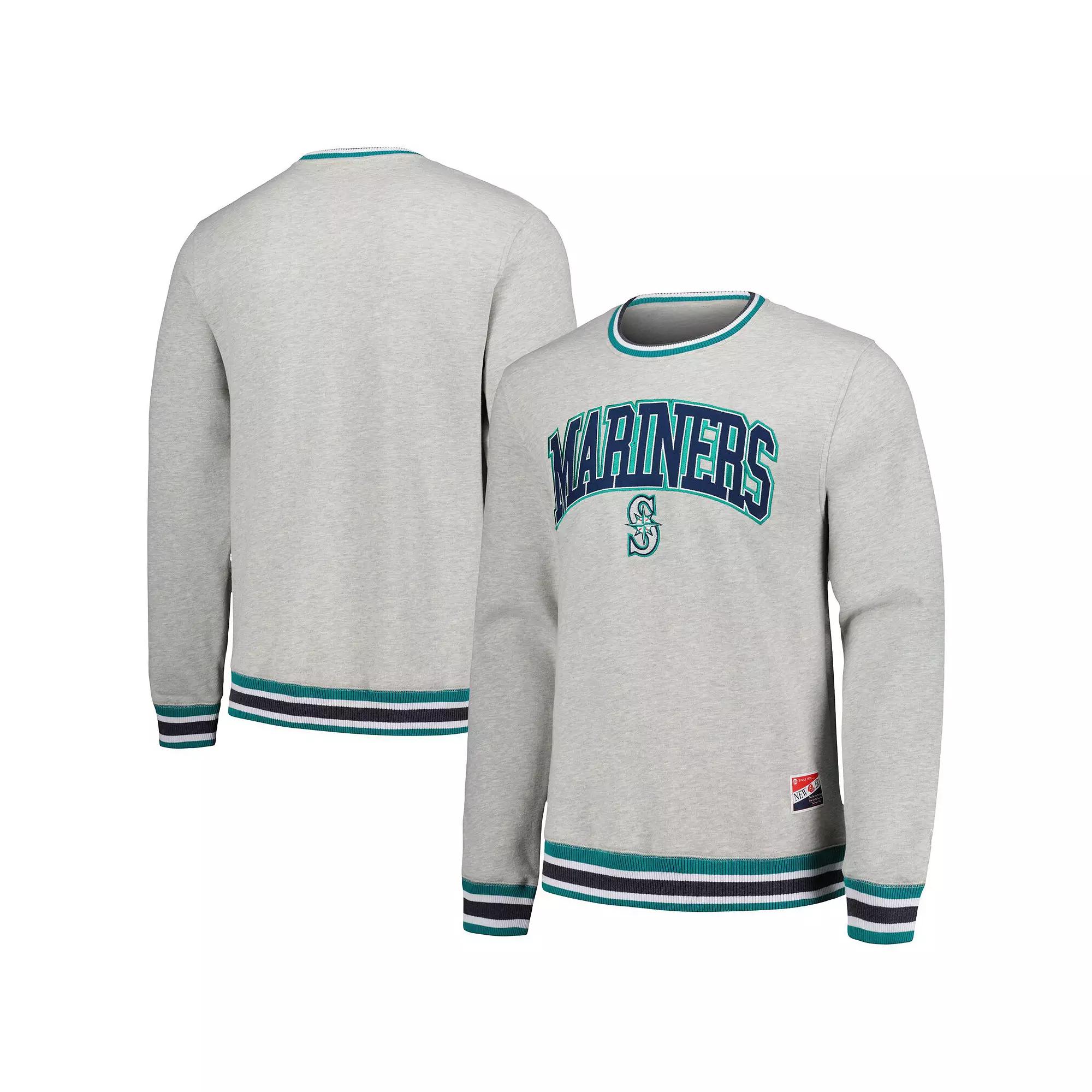 Men's New Era Heather Gray Seattle Mariners Throwback Classic Pullover Sweatshirt, Size: XL, Grey Product Image
