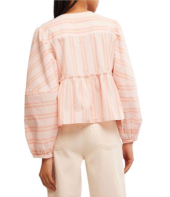 Free People Brunch Babe Stripe Print V-Neck Tie Front Long Sleeve Blouse Product Image