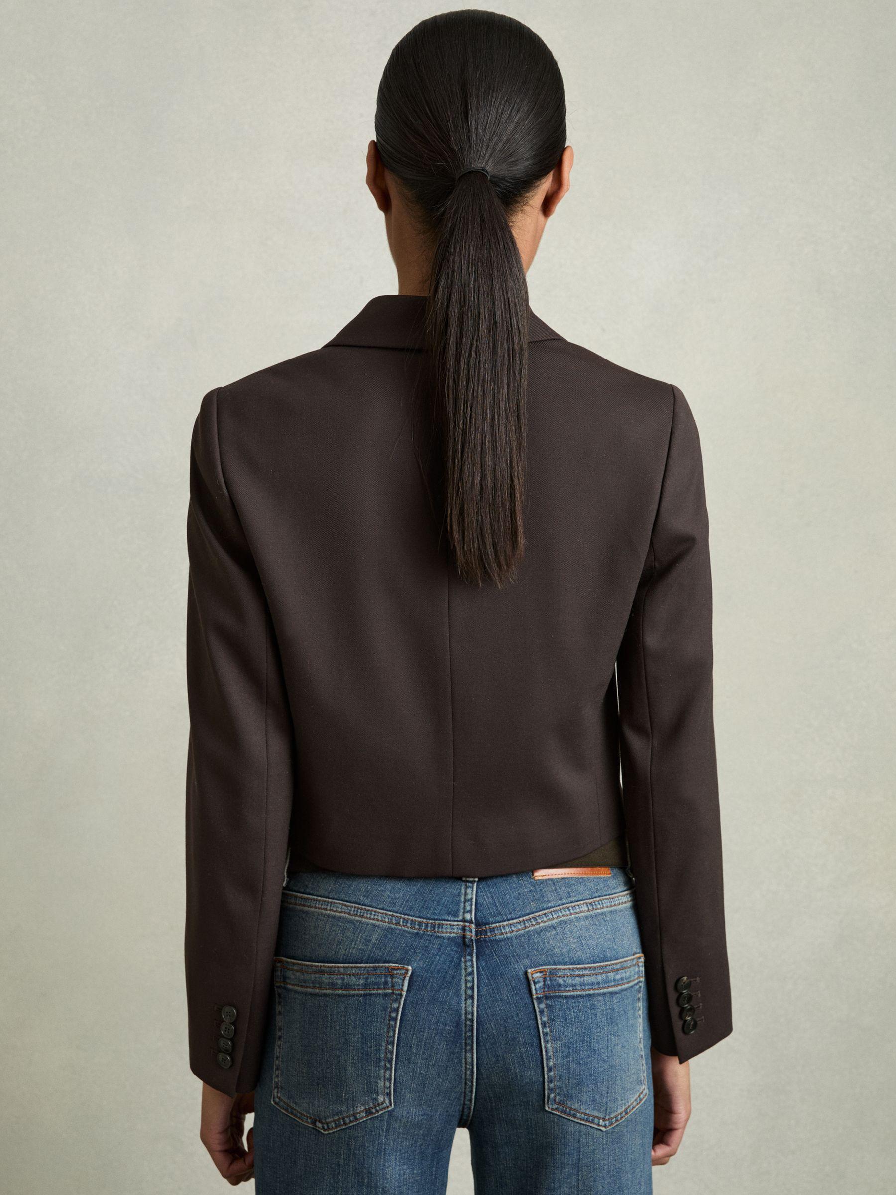 Double-Breasted Cropped Blazer Wool-Blend in Chocolate Brown Product Image