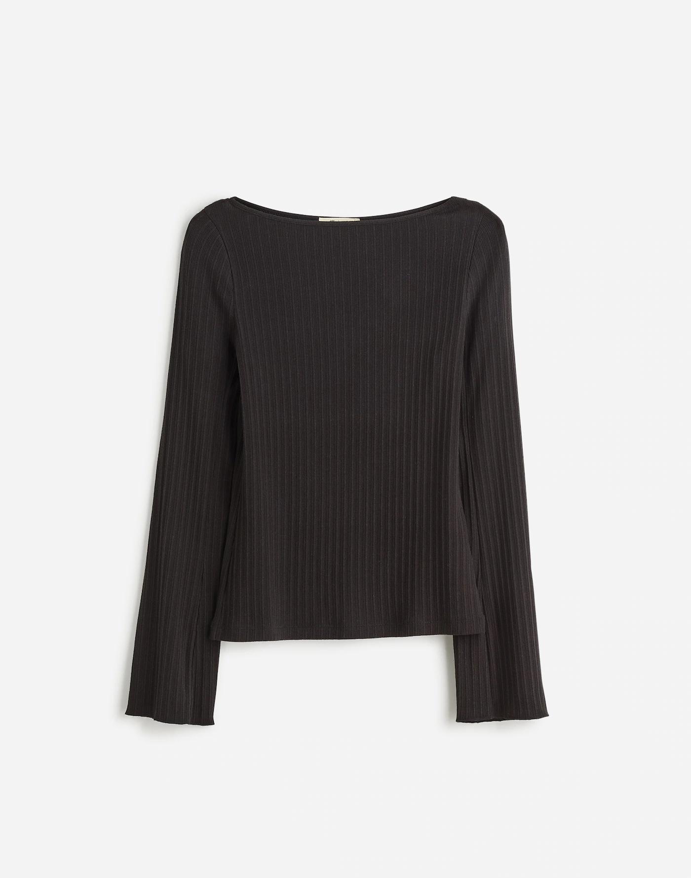 Ribbed Long-Sleeve Boatneck Top Product Image