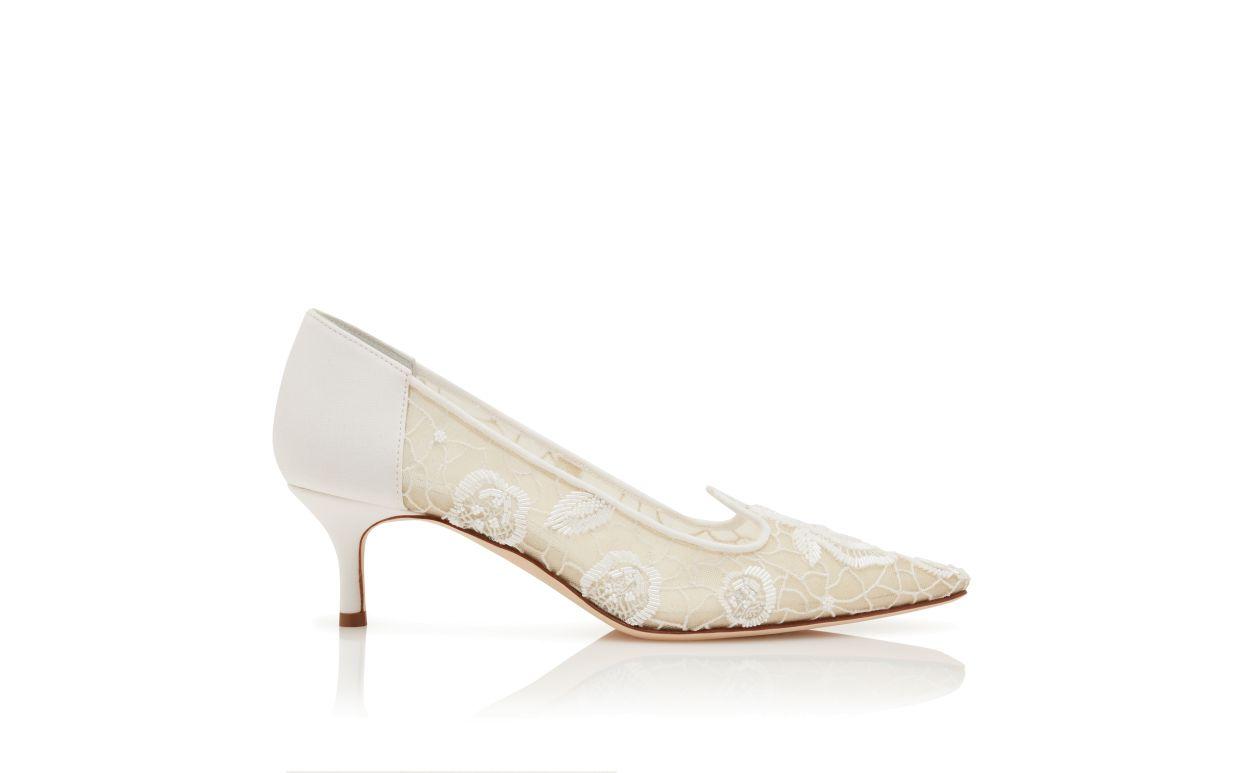 MILANDRA White Mesh Floral Detail Pumps Product Image