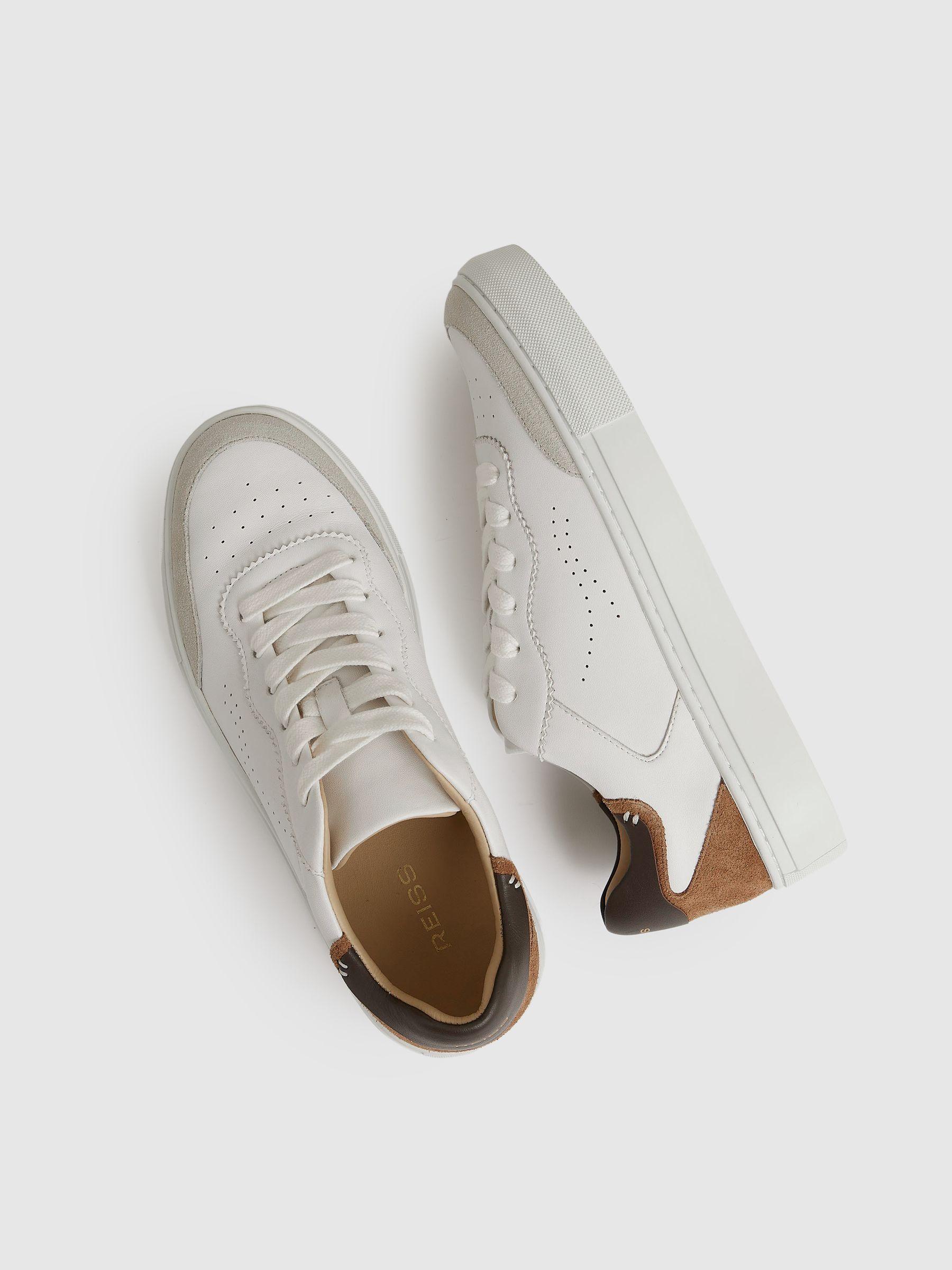 Leather Contrast Detail Trainers in Chocolate/White Product Image