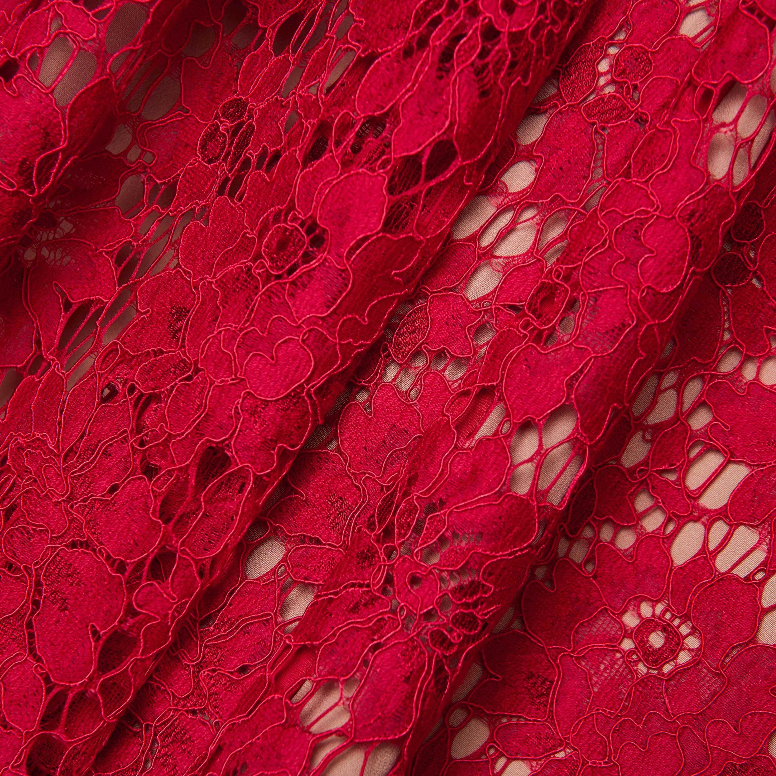 Red Fine Lace Midi Dress Product Image