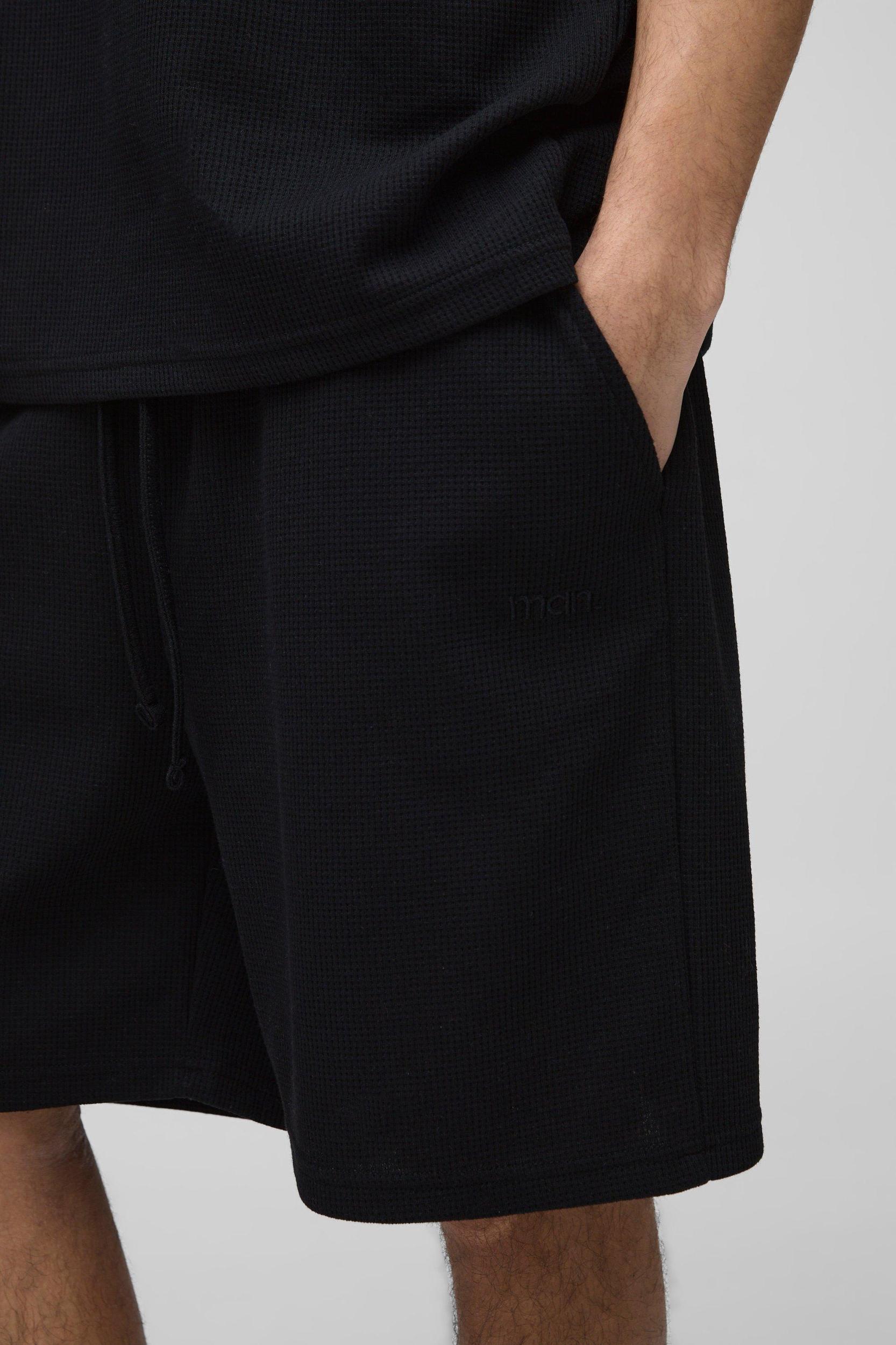 Relaxed Man Embroidered Waffle Shorts | boohooMAN USA Product Image