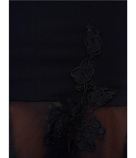 Aidan Mattox Stretch V-Neck Cap Sleeve Flounce Floral Mesh Insert Sheath Dress Product Image