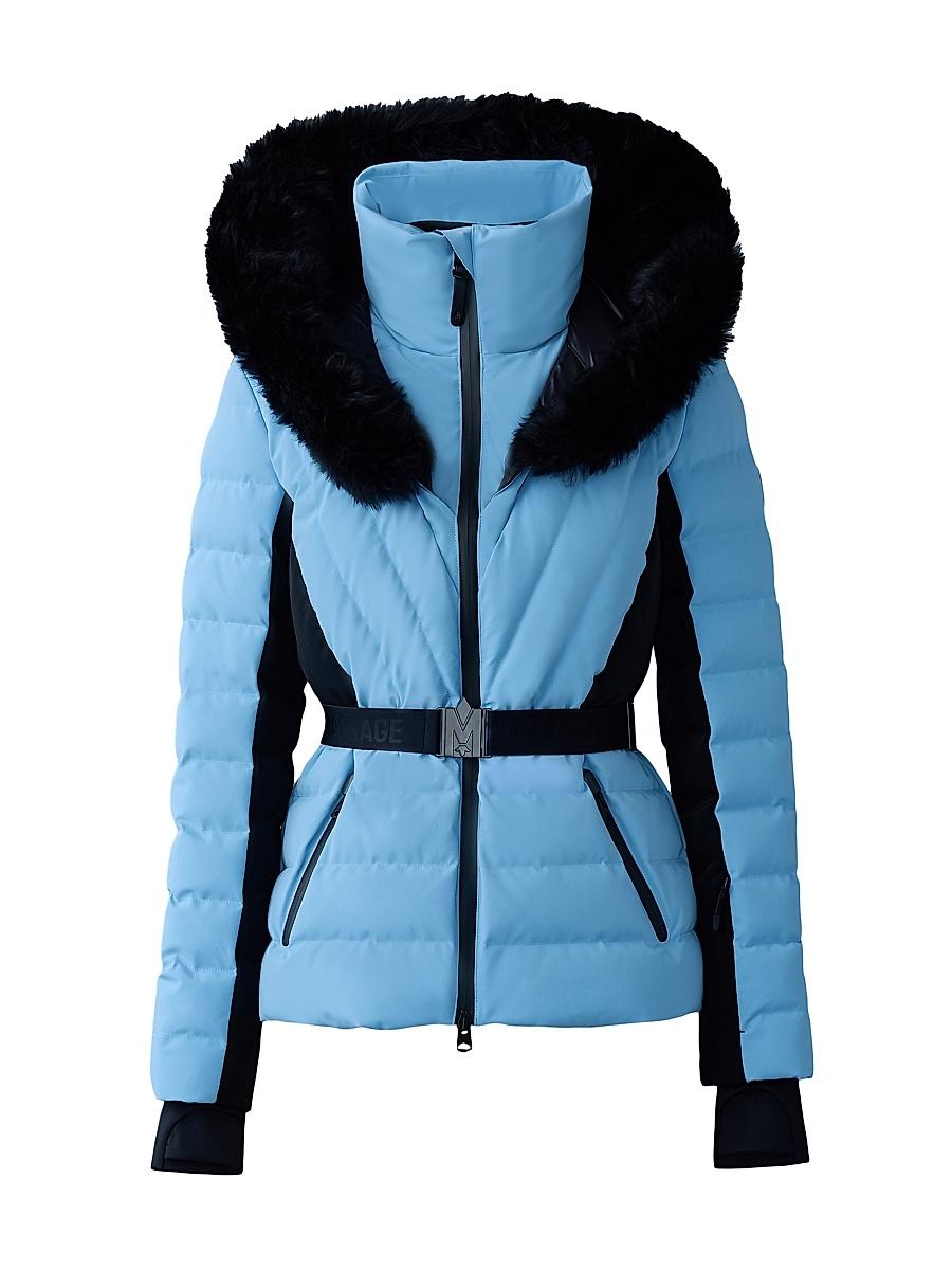 Womens Elita Belted Down Ski Jacket With Shearling Hood Product Image