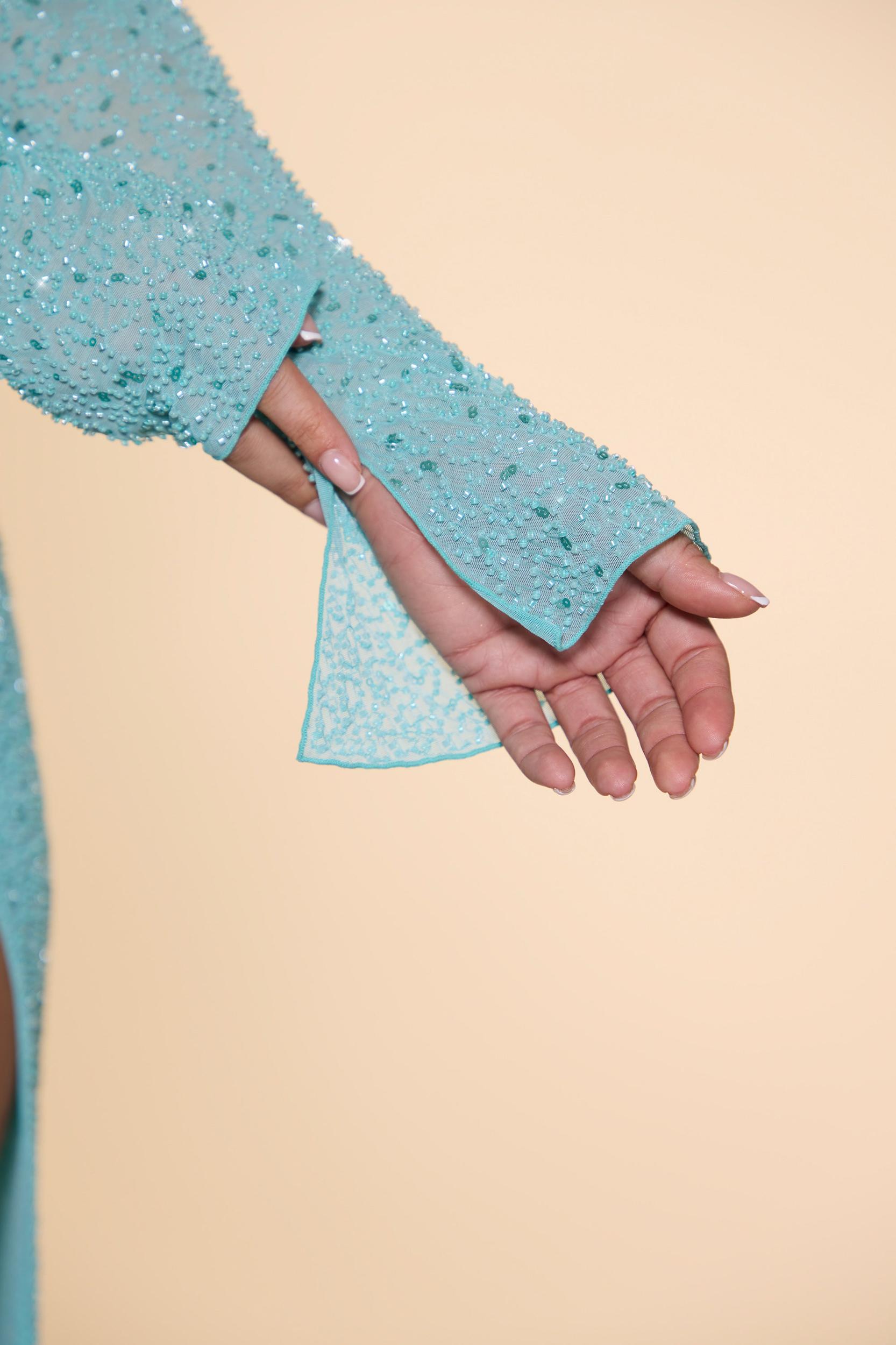 Embellished Cowl Neck Maxi Dress in Aqua Product Image