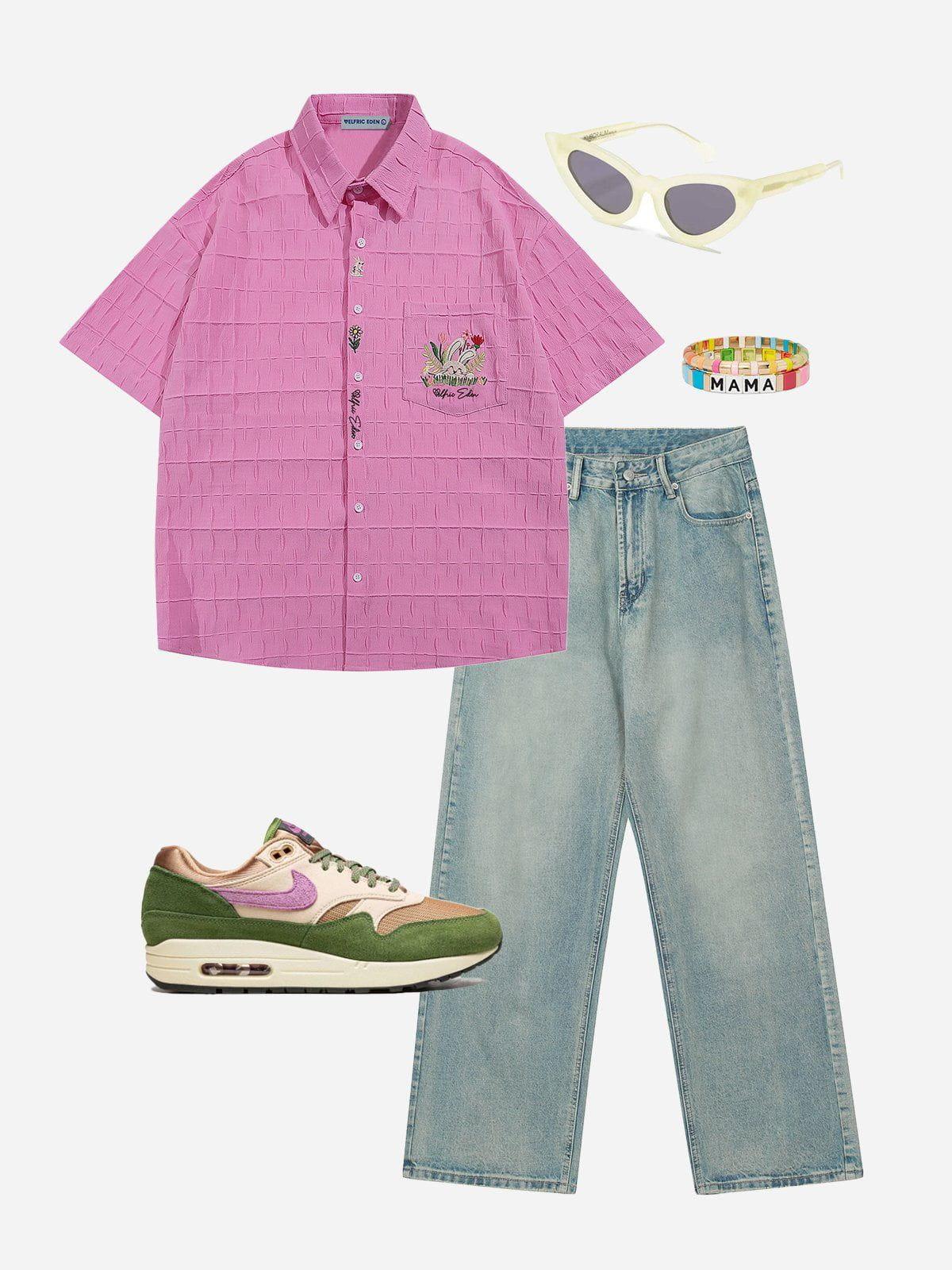 Aelfric Eden Embroidery Rabbit Texture Shirt Product Image