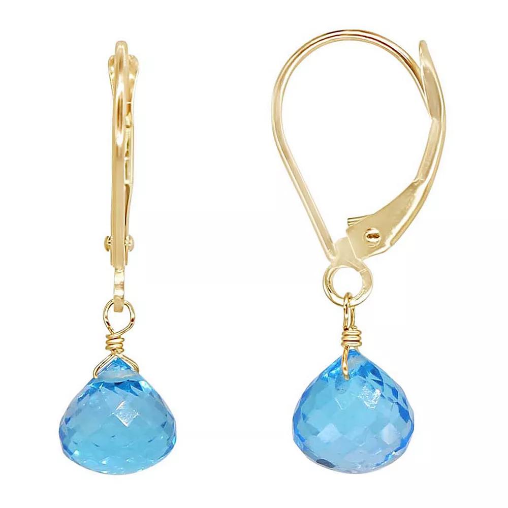 Jewelmak 14k Gold Swiss Blue Topaz Onion Bead Leverback Earrings, Women's Product Image