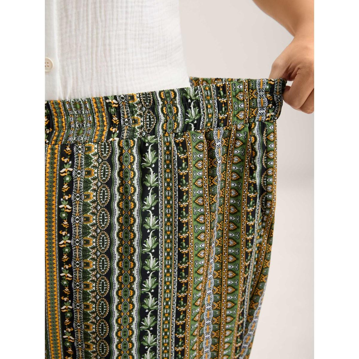 Plus Size Boho Striped Split Jogger Pants Women Emerald Leisure Bodycon Mid Rise Casual Pants BloomChic 14-16/1X Product Image