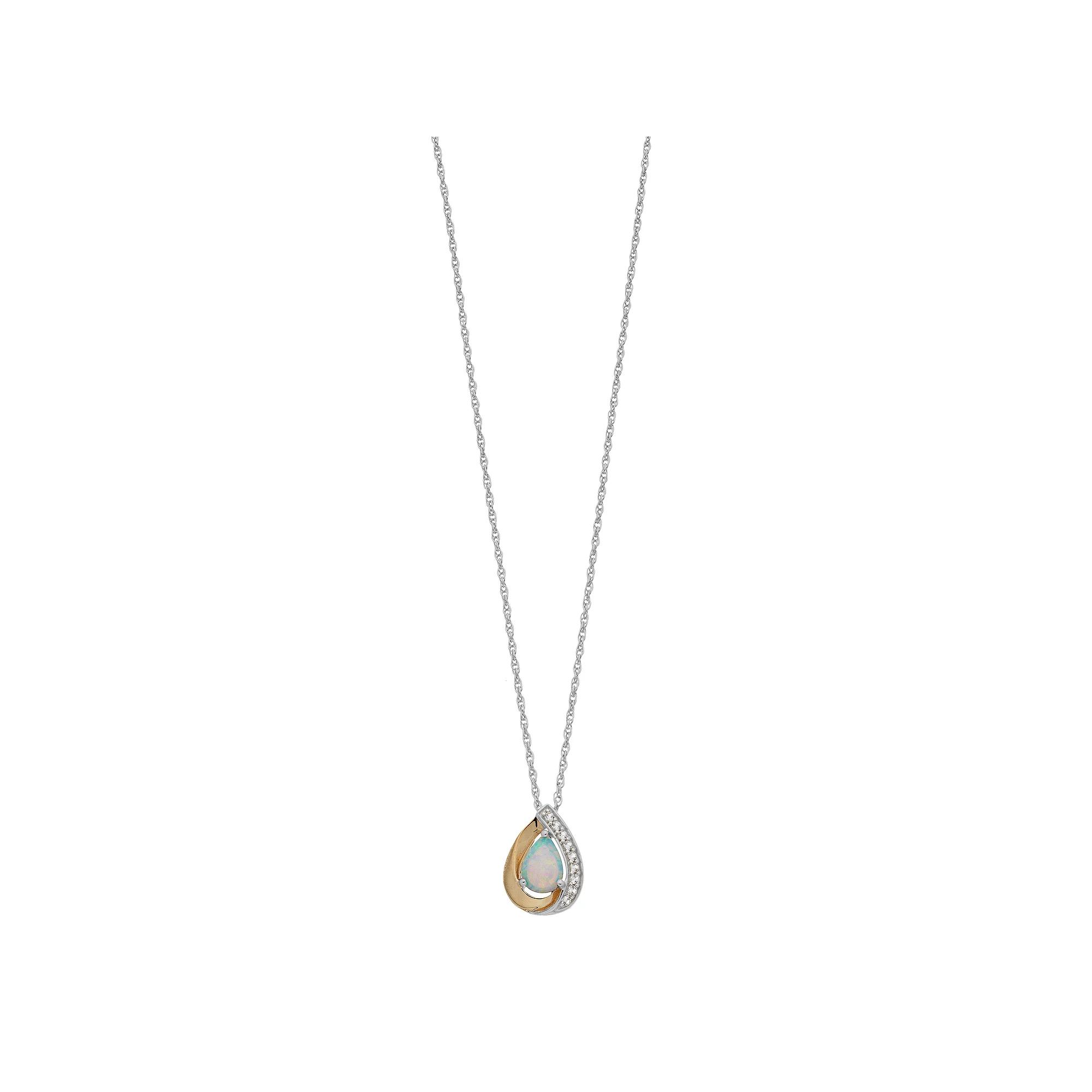14k Gold Over Silver White Opal Teardrop Necklace, Women's, Size: 18", Two Tone Product Image
