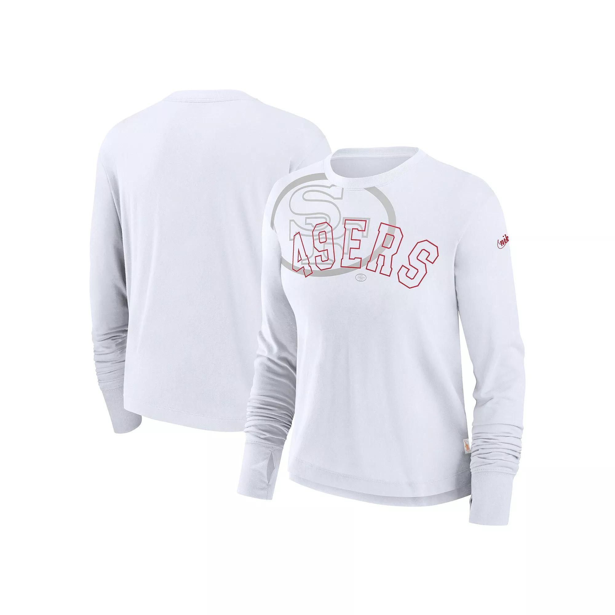 Women's Nike White San Francisco 49ers Layered Logo Cropped Long Sleeve Fashion T-Shirt, Size: XL Product Image