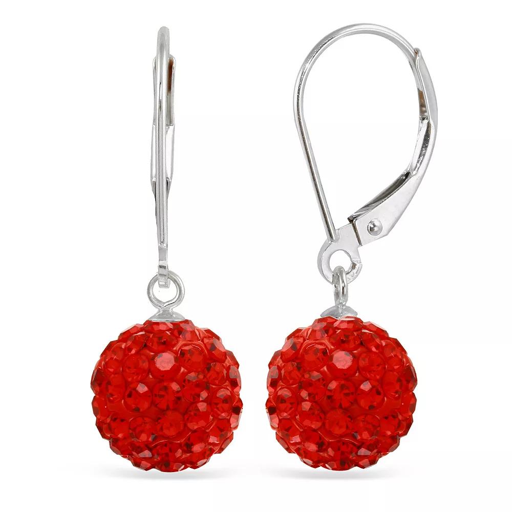 Sterling Silver Crystal Ball Drop Earrings, Women's, Red Product Image