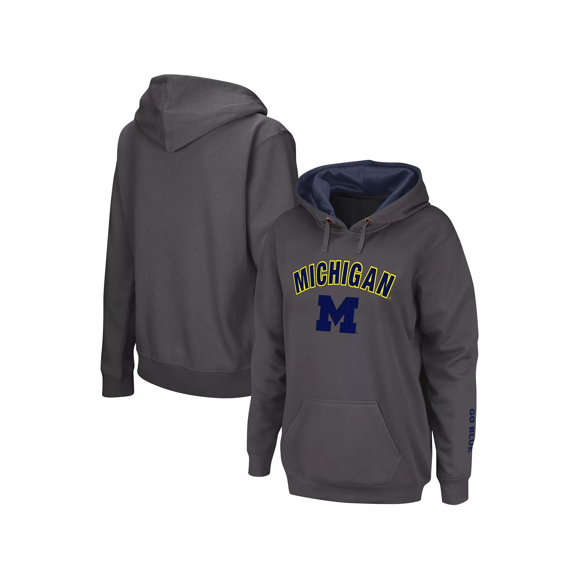 Women's Colosseum Charcoal Michigan Wolverines Arch & Logo Pullover Hoodie,  Product Image