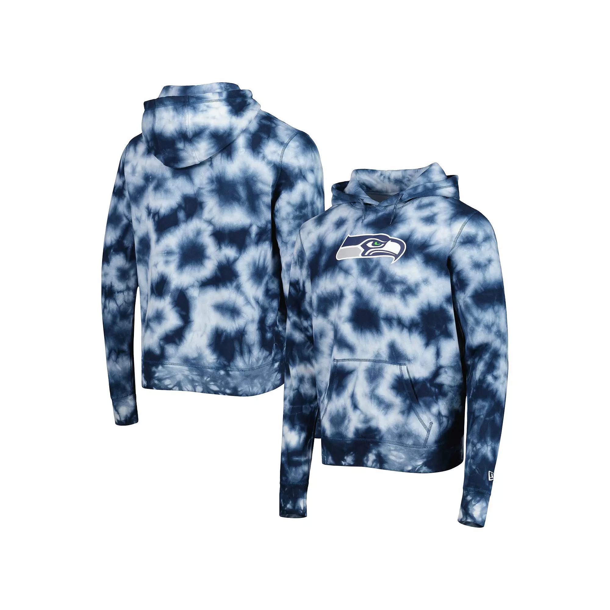 Men's New Era College Navy Seattle Seahawks Team Tie-Dye Pullover Hoodie, Size: XL, Blue Product Image