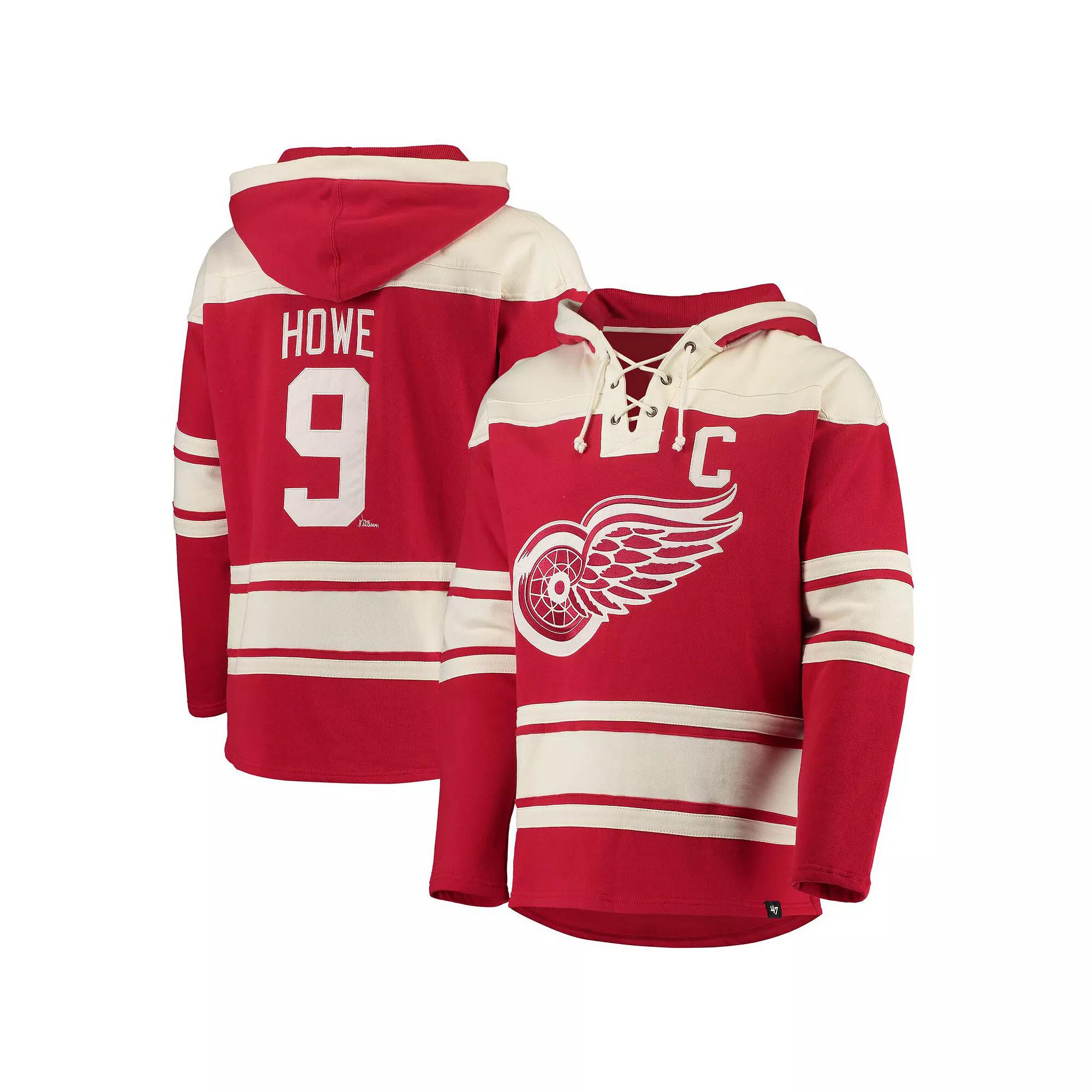 Men's '47 Gordie Howe Red Detroit Red Wings Retired Player Name & Number Lacer Pullover Hoodie, Size: Small Product Image