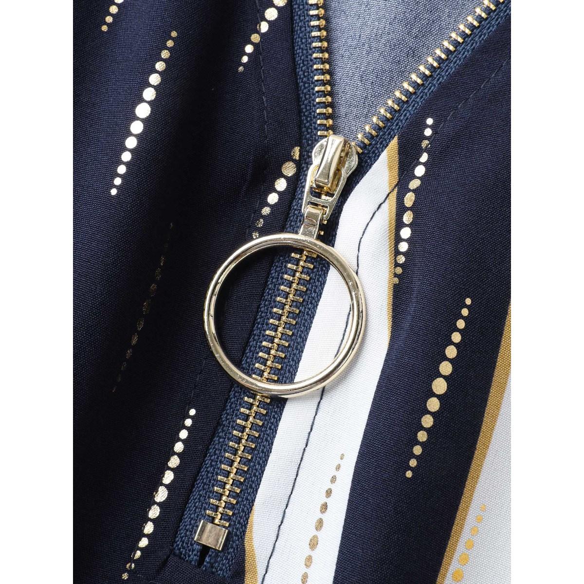 Plus Size Gold Stamp Wavy Striped Lined Midi Dress Navy Women V-neck Sleeveless Curvy BloomChic 14-16/1X Product Image