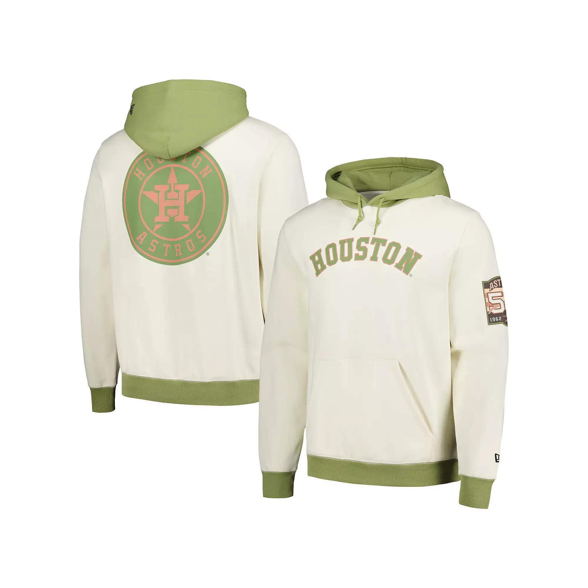 Men's New Era Cream/Green Houston Astros Color Pop Pullover Hoodie, Size: 2XL, Beige Product Image