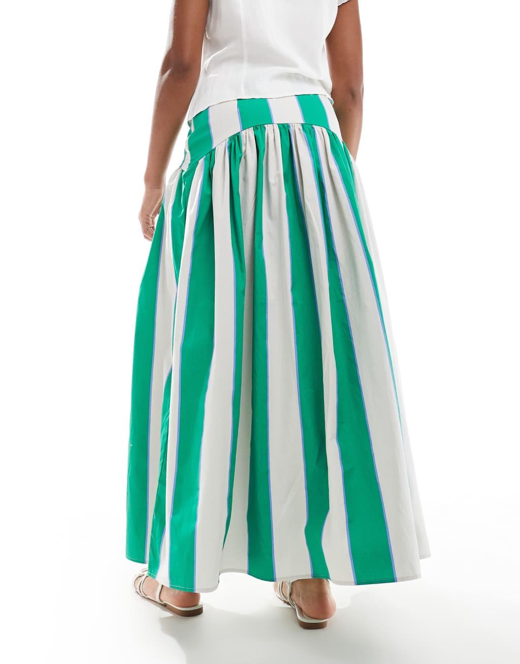 ASOS DESIGN dropped waist maxi skirt in green stripe Product Image