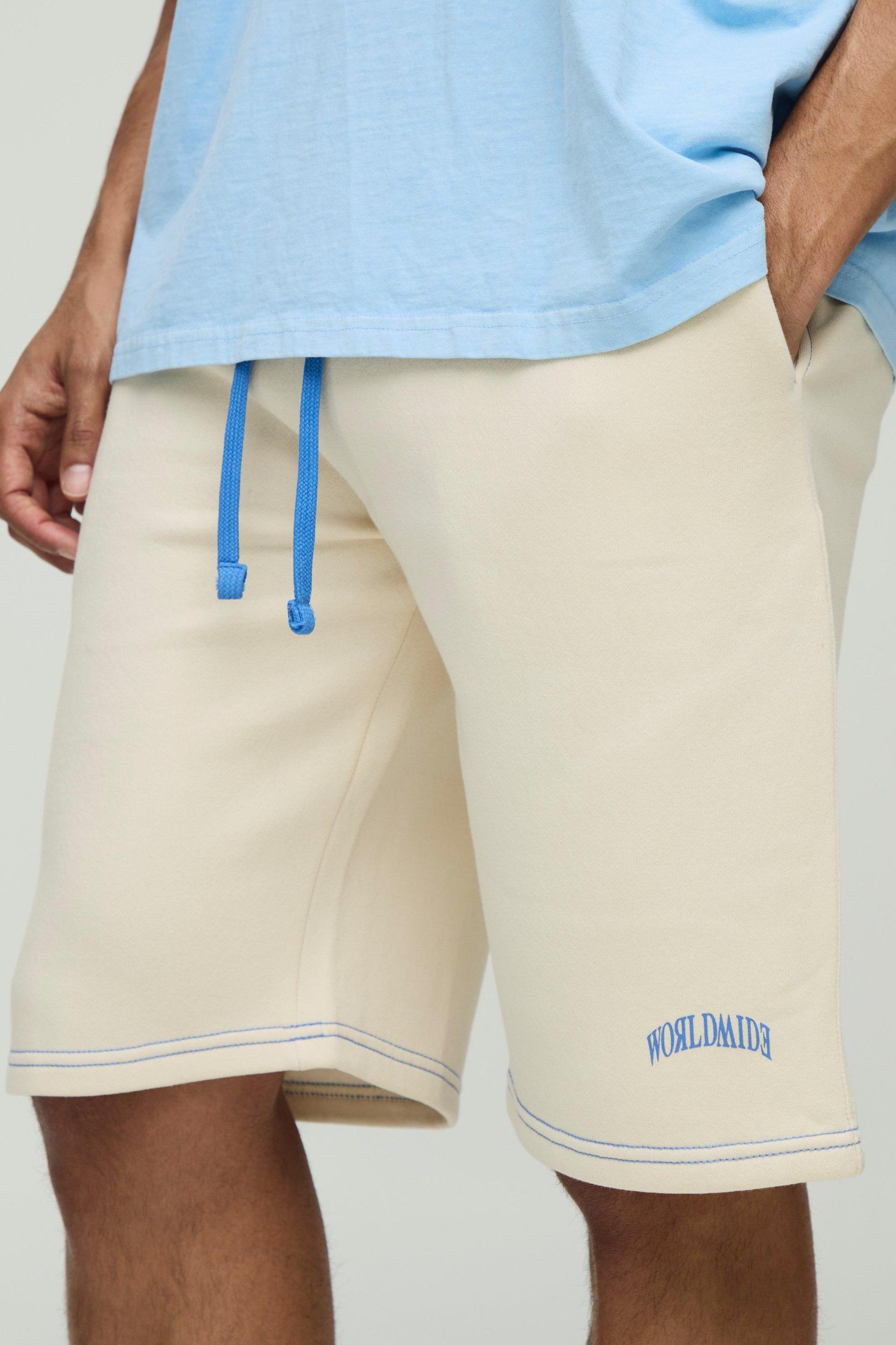 Relaxed Worldwide Contrast Stitch Long Length Short | boohooMAN USA Product Image