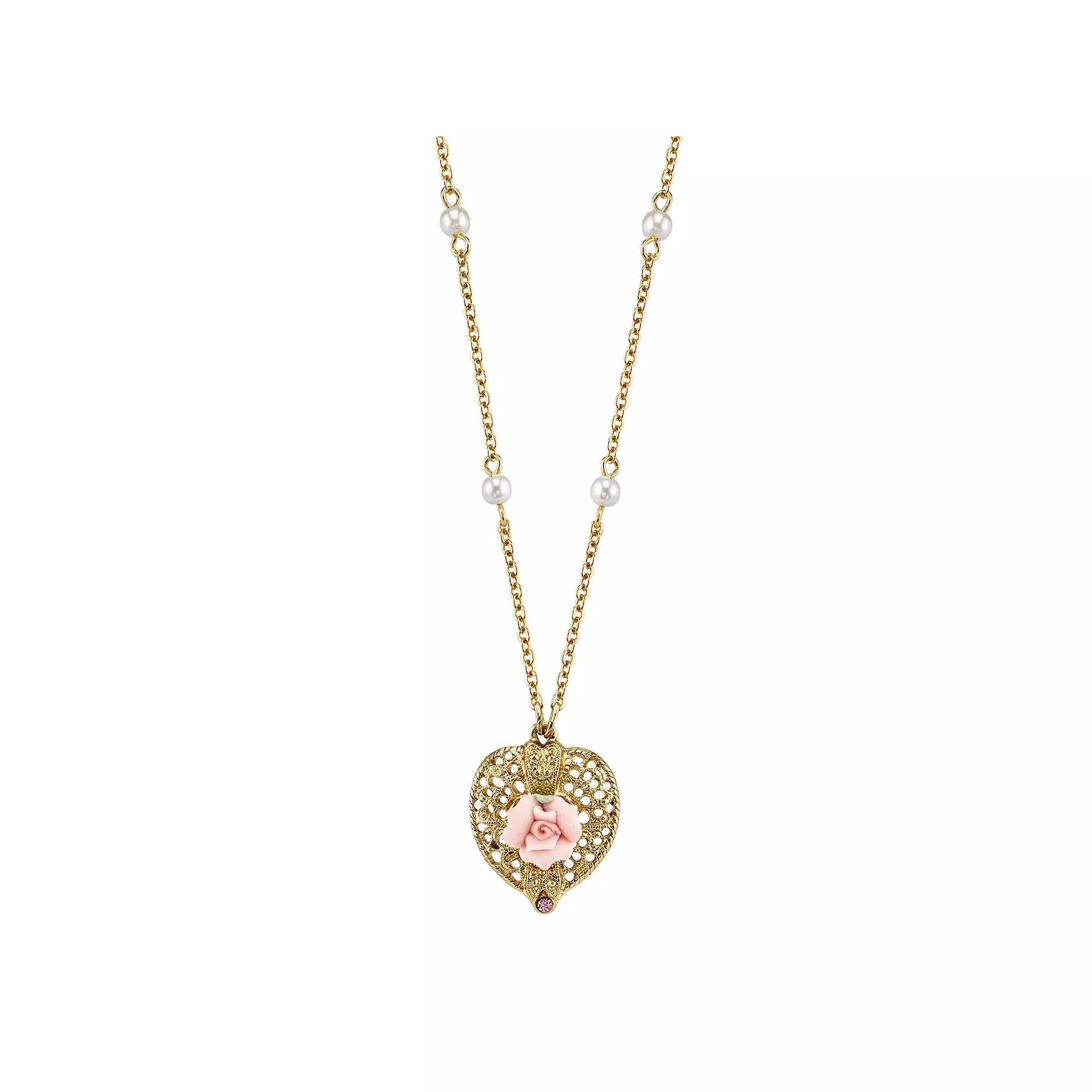 1928 Pink Rose Simulated Pearl Station Necklace, Womens Multicolor Product Image