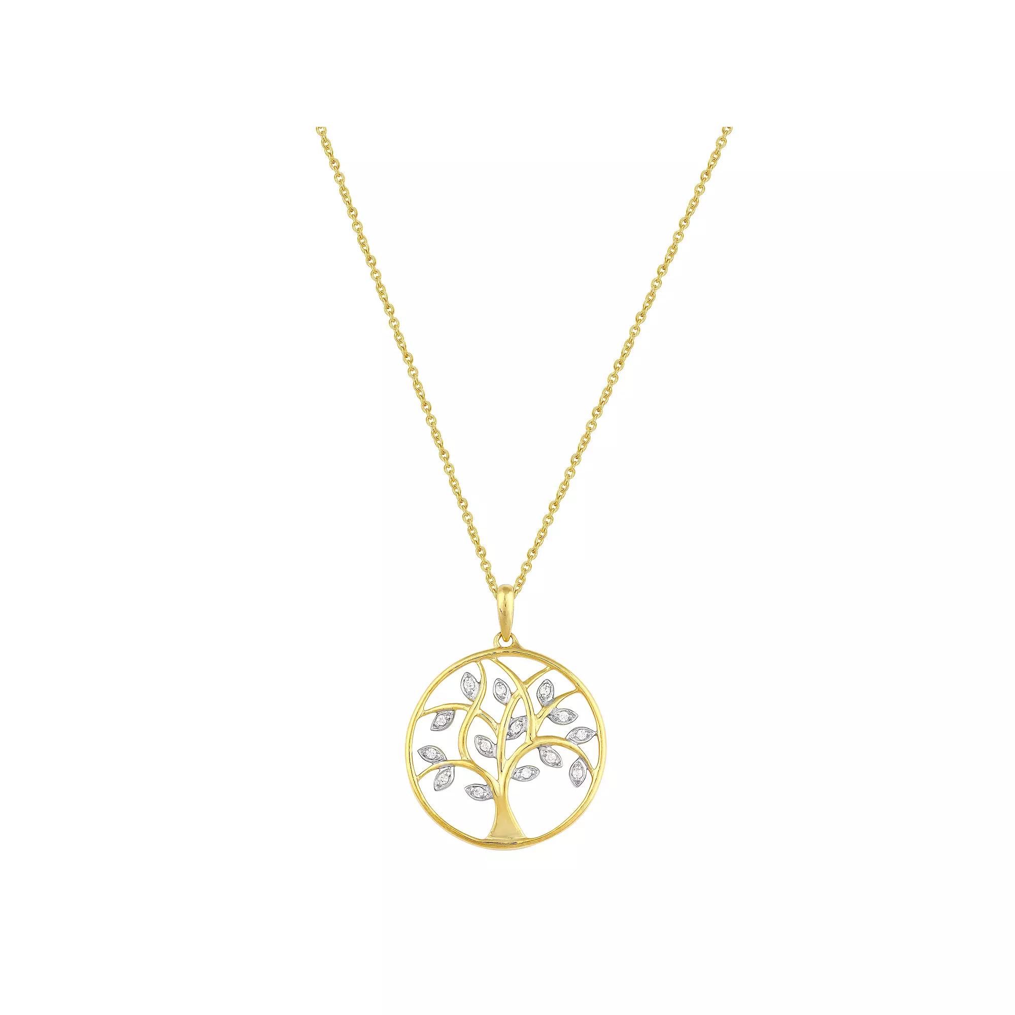 Sterling Silver 1/6 Carat T.W. Diamond Tree Of Life Pendant Necklace, Women's, Size: 18", Gold Tone Product Image