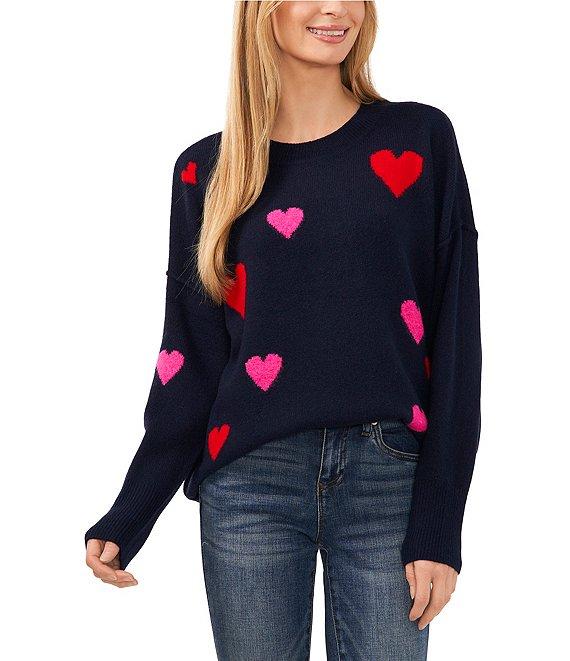 CeCe Crew Neck Long Sleeve Heart Sweater Product Image