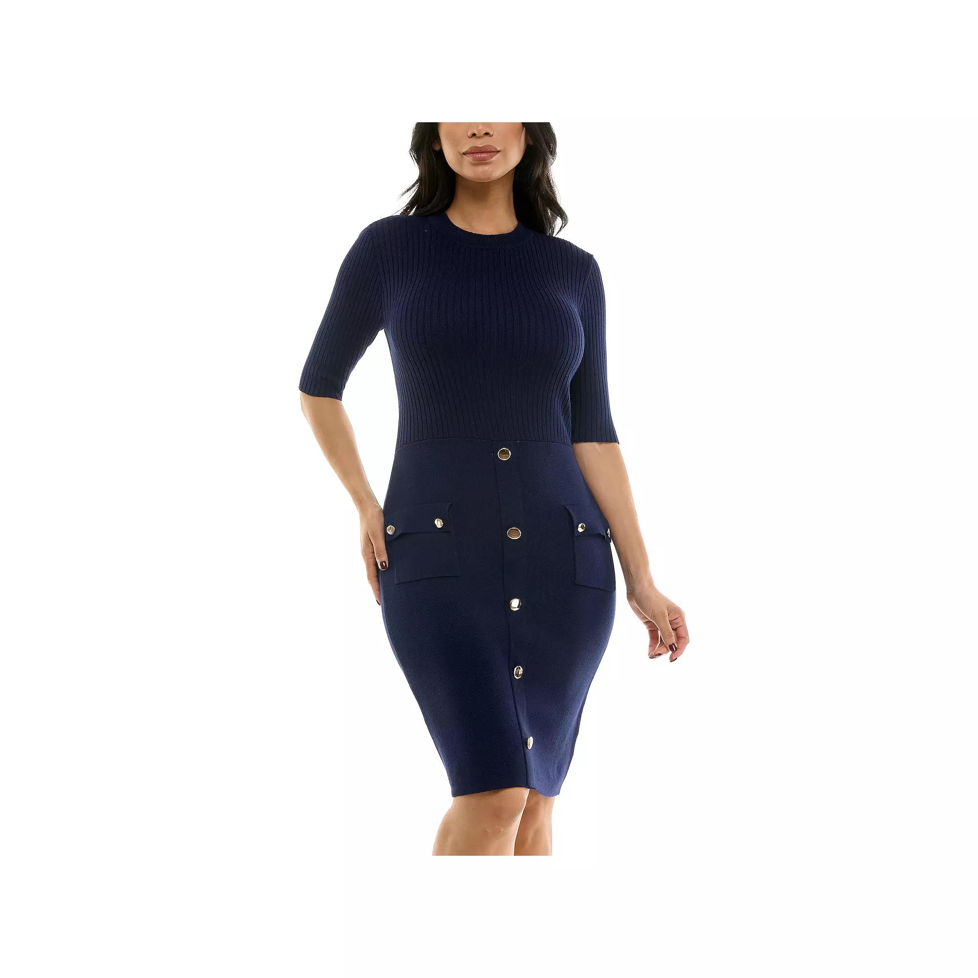 Women's Nina Leonard Crewneck Sweater Dress, Size: XL, Blue Product Image