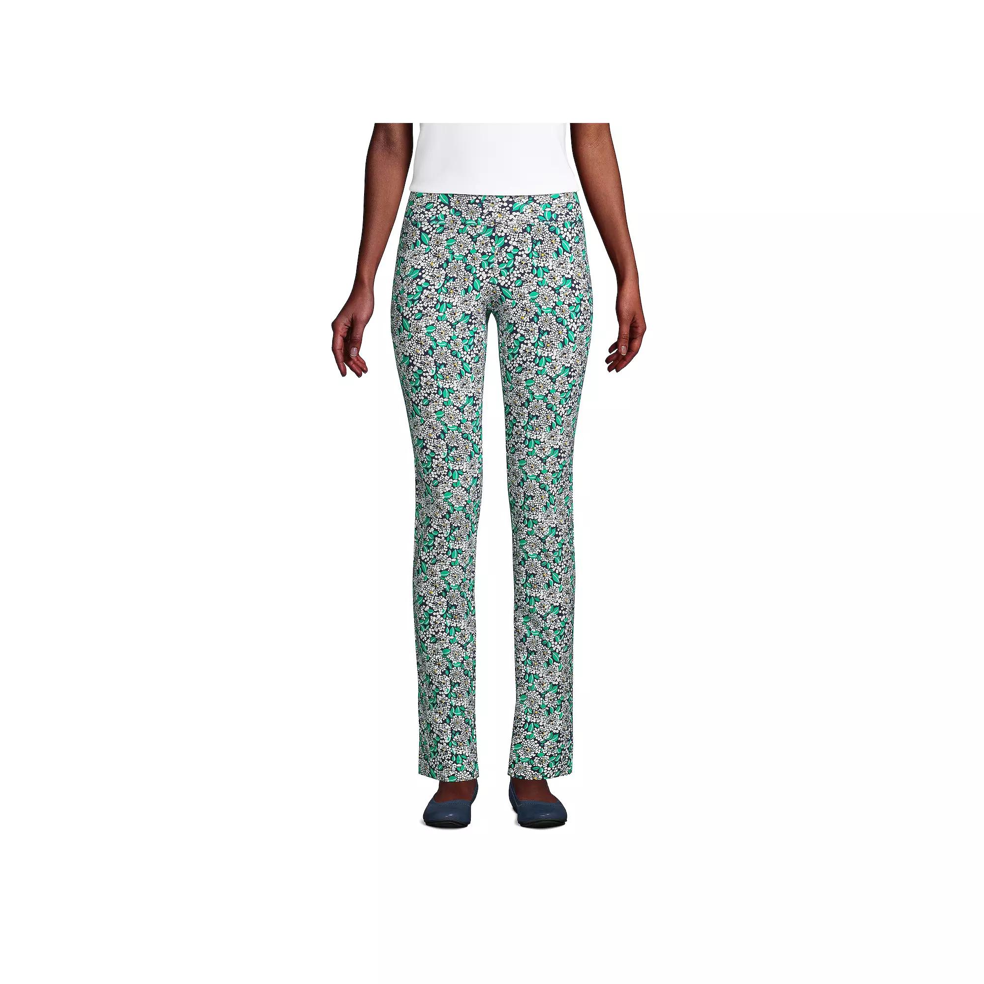 Petite Lands End Starfish Slim Cut Pull-On Pants, Womens Blue Dotted Floral Product Image