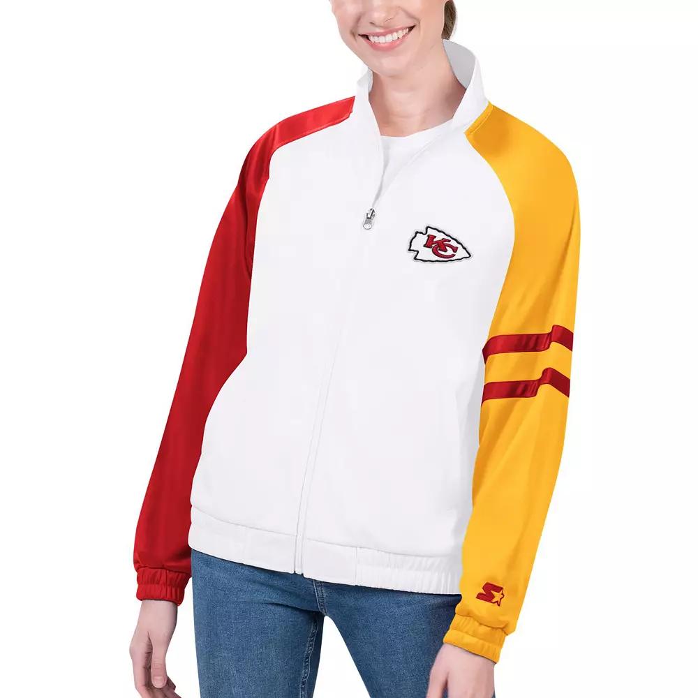 Women's Starter White Kansas City Chiefs Curve Ball Raglan Full-Zip Track Jacket,  Product Image