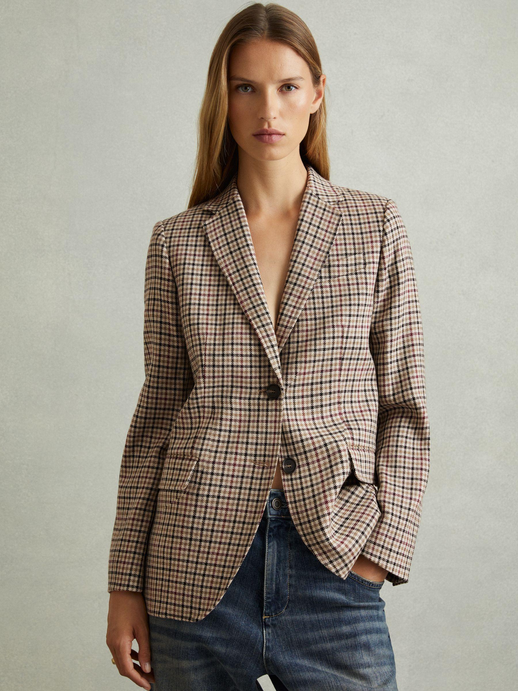 Wool Blend Checked Single Breasted Blazer in Natural Check Product Image