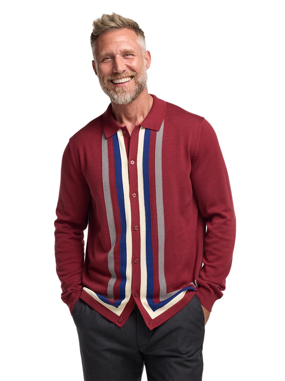 Cotton Button Front Polo - Burgundy Product Image